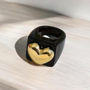 Chunky Statement Ring Black /Gold Heart Design